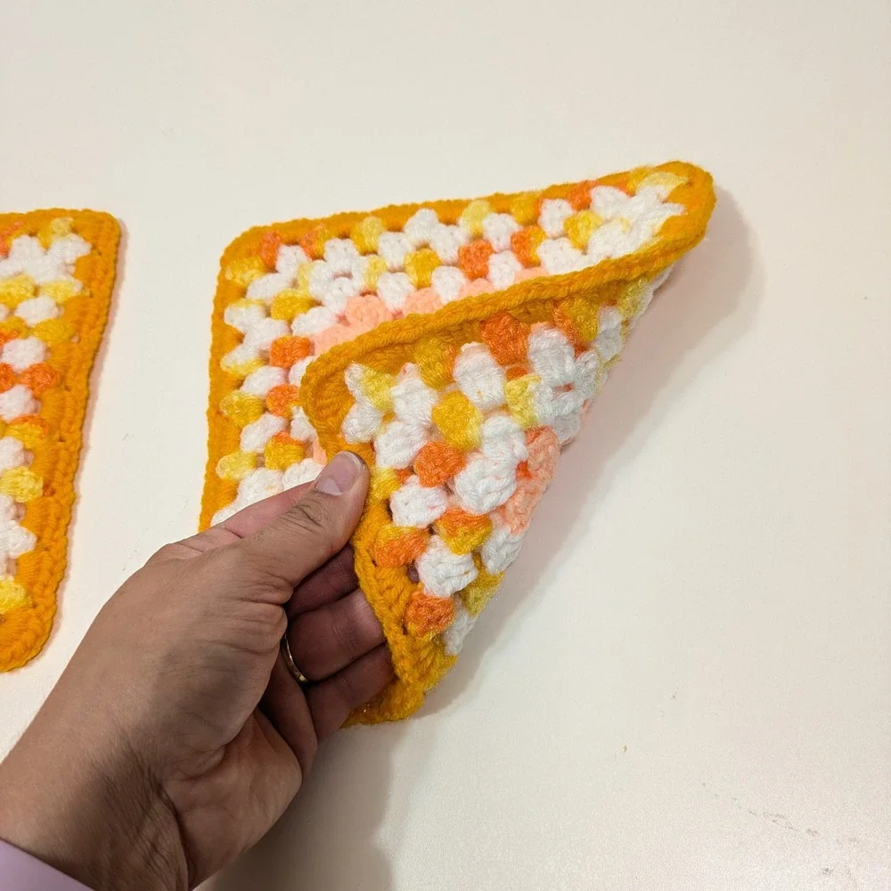 Retro Crochet Granny Square Potholders Set 2 Orange Peach 70s Kitchen Hot Pads